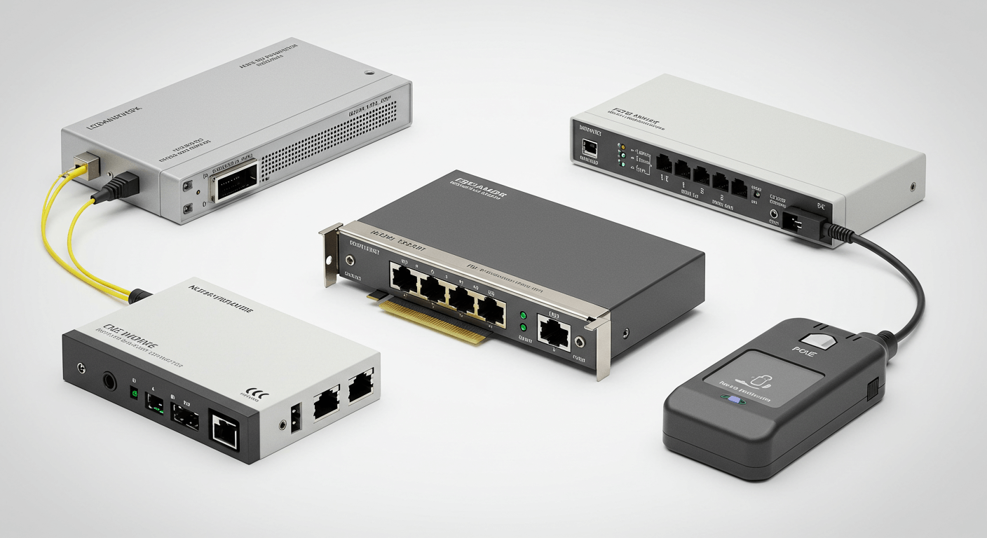 A standard Network Interface Device mounted on a wall, connecting a service provider's line to a home network.