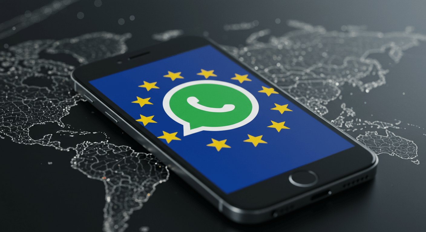 WhatsApp logo with European Union flag symbolizing censorship regulations